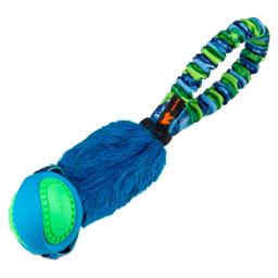 Tug-e-nuff blå fuskpälsdocka med boll och snöre i grönt/blått 29cm